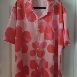 HARDADDY Mens Hawaiian Shirt Floral Print Pink Orange Short Sleeve Size 3XL